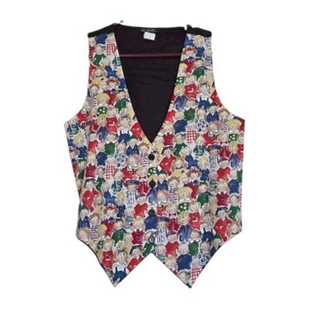 Vintage Artsy Vest Womens M V-Neck Lined Multicolor Children Teacher 90s